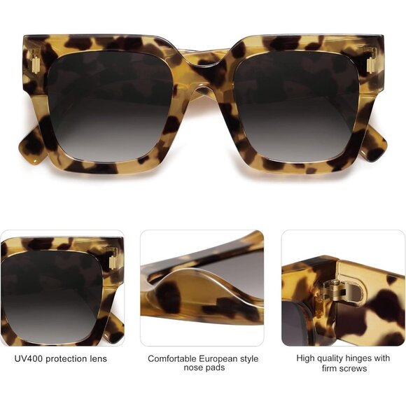 Women's Yellow Luxury Large Vintage Oversized Square Eyes Protecting Sunglasses - Picture 5 of 6